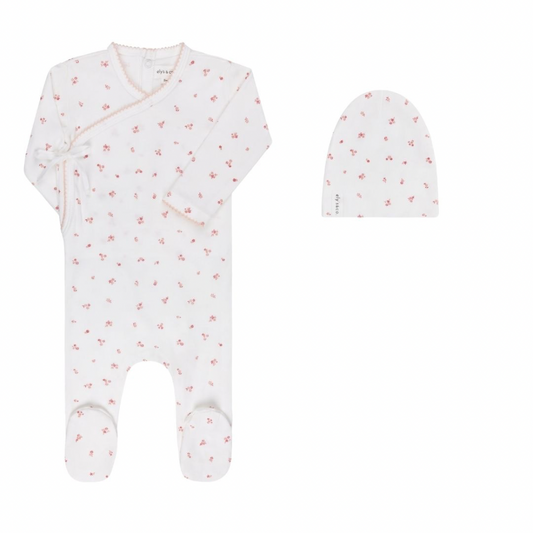 Organic Cotton Cluster Flower Collection Footie + Cotton Beanie