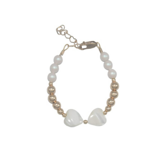 Gold + White Pearl Bow Bracelet